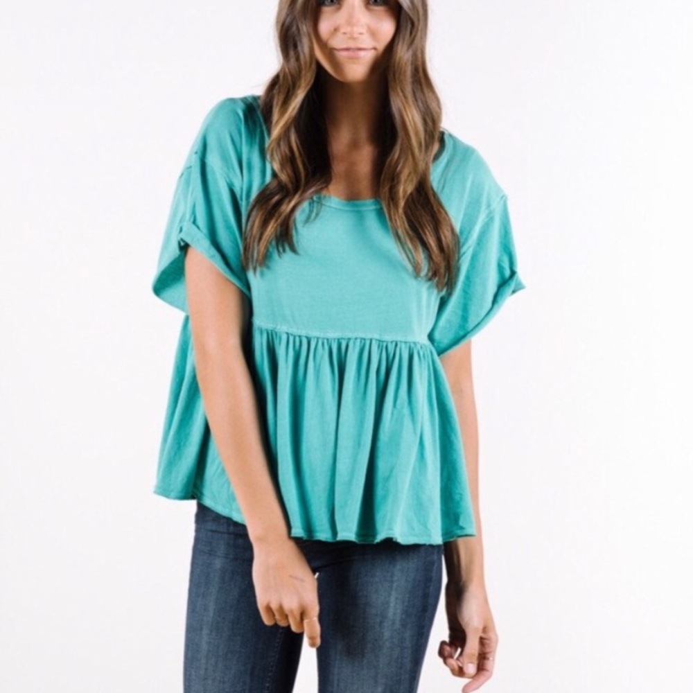 Free People Odyssey Oversized Tee Shirt Top in Teal, size Large